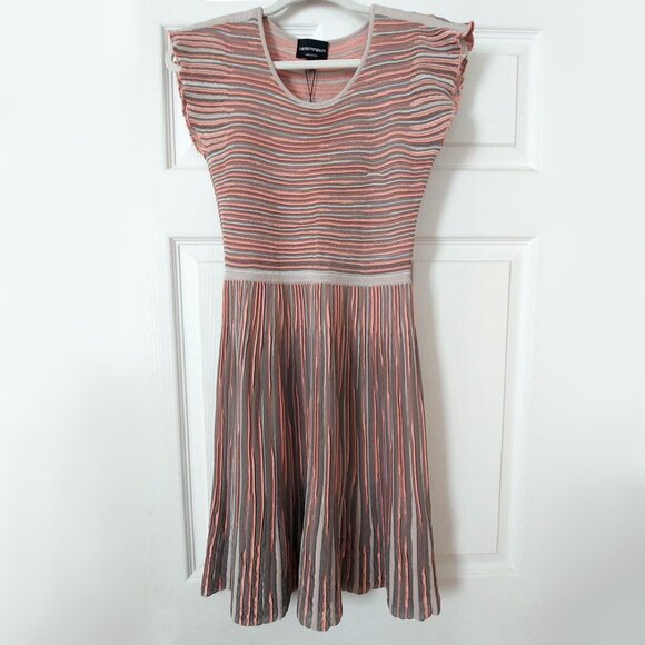 Pink and Grey Knitted Striped Pleated Dress - Picture 3 of 14